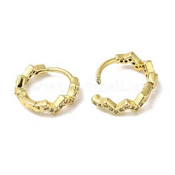 Orecchini a cerchio Huggie da donna con micro pavé di zirconi trasparenti in ottone placcato a cremagliera&nbsp;EJEW-C097-13G-07