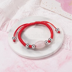 Bracciale con cordino di quarzo rosa naturale perline per lei&nbsp;BJEW-JB07045-03