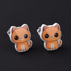 Acryl-Katzen-Ohrstecker mit Kunststoffstiften für Frauen&nbsp;EJEW-F293-04D
