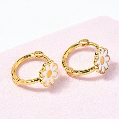 Pendientes de aro de latón esmaltado con margaritas para mujer&nbsp;EJEW-G434-02G