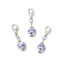 Pendentifs ronds en porcelaine imprimés de fleurs faits à la main&nbsp;HJEW-JM03668
