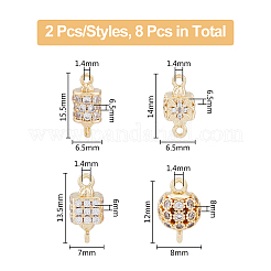 8 pz 4 stili in ottone micro pavimentano i ciondoli del connettore cubic zirconia trasparente&nbsp;KK-DC0003-36