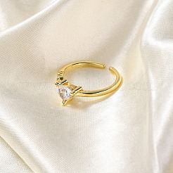 Gestellplattierung Messing Mikropflaster klare Zirkonia Manschettenfingerringe für Frauen&nbsp;RJEW-M028-07G