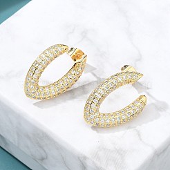 Pendientes de tuerca de circonita cúbica transparente con micro pavé de latón chapado en rack para mujer&nbsp;EJEW-C125-21A-G