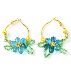 Orecchino a cerchio con fiore in vetro intrecciato&nbsp;EJEW-MZ00235