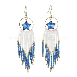 Pendientes colgantes con borlas y cuentas de vidrio estrellado&nbsp;EJEW-MZ00777