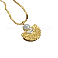 Collane con pendente testurizzato in acciaio inossidabile 304 e perla sintetica&nbsp;WGD189B-02