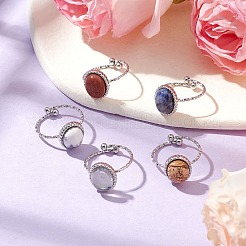 Ovale Fingerringe aus natürlichen und synthetischen Edelsteinen&nbsp;RJEW-JR00748-02