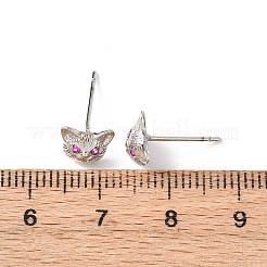 Boucles d'oreilles à tige en laiton en forme de chat avec micro pavé de zircons cubiques&nbsp;EJEW-L278-11P