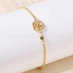 Braccialetti in ottone con micro pavé di zirconi cubici e maglie a forma di fiore per il compleanno&nbsp;BJEW-U031-01G-08