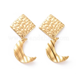 Orecchini pendenti a forma di mezzaluna in acciaio inossidabile 304 con rombo per donna&nbsp;EJEW-G328-19