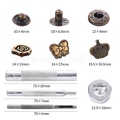 18 Sätze Krone & Bogenknoten & Rosenblume Messing Leder Druckknöpfe Verschluss-Kits&nbsp;SNAP-YW0001-05AB