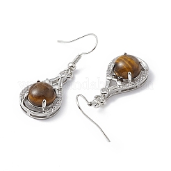 Orecchini pendenti a goccia con occhio di tigre naturale e strass di cristallo&nbsp;EJEW-A092-02P-16