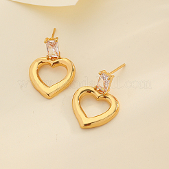 Orecchini a bottone in ottone con zirconi cubici trasparenti a forma di cuore&nbsp;JP3857