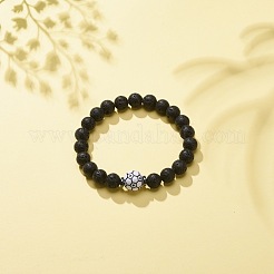 Bracciale elasticizzato in pietra lavica naturale&nbsp;BJEW-JB08553-04
