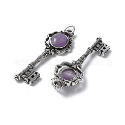 Schlüssel Messing natürliche Amethyst große Anhänger&nbsp;KK-D361-01AS-16