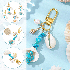4 pièce 4 styles de perles de turquoise synthétiques et de pendentifs en coquillage&nbsp;HJEW-SP0001-18
