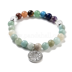 Natürliche Blumen-Amazonit-Chakra-Stretch-Armbänder mit runden Perlen&nbsp;BJEW-K251-01A