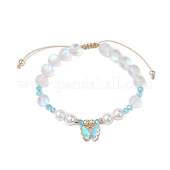 8 mm runde geflochtene Perlenarmbänder aus synthetischem Mondstein und Muschelkernperlen&nbsp;BJEW-JB10428