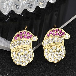 Boucles d'oreilles à tige en laiton plaqué oxyde de zirconium pour rack de Noël&nbsp;EJEW-K245-55B-G