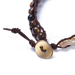 Natürliche Tigeraugekorne mit drei Schleifen wickeln Armbänder ein&nbsp;BJEW-JB04247-02