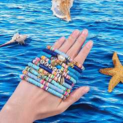 10 pièces 10 styles en argile polymère heishi perles ensembles de bracelets extensibles&nbsp;BJEW-JB05922