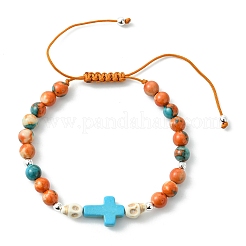 Verstellbare Armbänder aus geflochtenen Perlen aus synthetischem Türkis und ozeanweißem Jade&nbsp;BJEW-JB13733