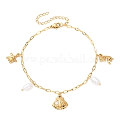 Cavigliere da donna in acciaio inossidabile 304 con ciondolo a forma di perla sintetica.&nbsp;SA-CBA3D94-04D-G