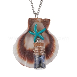 8 pz 8 stili di collana con ciondolo a forma di conchiglia di capesante naturale e stella marina turchese sintetica tinta&nbsp;NJEW-JN05225