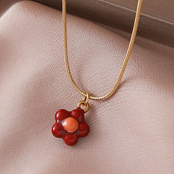 Colliers pendentifs vintage européens en acier inoxydable 304 émaillé rouge en forme de fleur pour femmes&nbsp;AZ4977