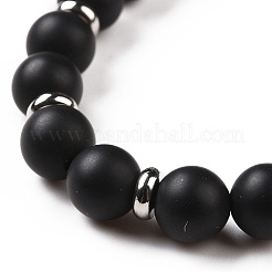 Ensemble de bracelets extensibles en perles d'agate noire et de noix de coco teintées et chauffées naturellement&nbsp;BJEW-JB08935