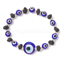 Braccialetti elastici in pietra lavica naturale e perline di lampwork fatte a mano&nbsp;BJEW-JB11984-03
