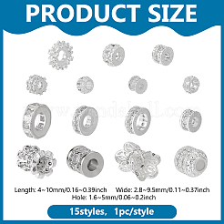15 pz 15 stili di perline di zirconia cubica in ottone&nbsp;KK-PH0013-22