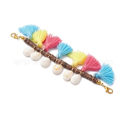 Adornos colgantes con borlas de coco natural y polialgodón y concha de cauri natural&nbsp;HJEW-JM03666