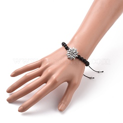 Bracelet de perles tressées en pierre de lave naturelle et hématite synthétique avec lotus en alliage&nbsp;BJEW-JB08466
