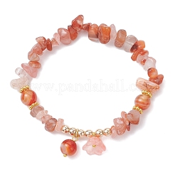 Braccialetti con ciondoli di perline rotonde e chip di agata rossa naturale a forma di fiore&nbsp;BJEW-JB12310-03