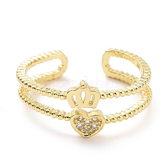 Corazón de circonita cúbica transparente con anillo de puño abierto de corona&nbsp;RJEW-A007-01LG