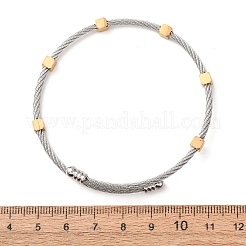 Bracelets manchettes bicolores en acier inoxydable 304 avec perles cubiques pour femmes&nbsp;SA-CBA2192-01GP