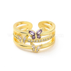 Offener Manschettenring mit violettem Zirkonia-Schmetterling&nbsp;RJEW-C061-01G