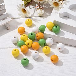 160pcs 4 couleurs pays de ferme et perles de bois naturel peintes de style rustique&nbsp;WOOD-LS0001-01J
