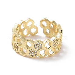Bague ouverte en nid d'abeille avec zircone cubique transparente&nbsp;X-RJEW-P032-25G