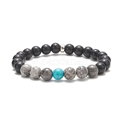 Pietra nera naturale e diaspro picasso e labradorite e turchese sintetico e set di bracciali elastici con perline in ematite sintetica non magnetica per donna&nbsp;BJEW-JB09279