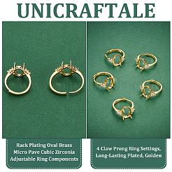 6 Stück Rack Plating oval Messing Micro Pave Zirkonia verstellbare Ringkomponenten&nbsp;KK-UN0003-38