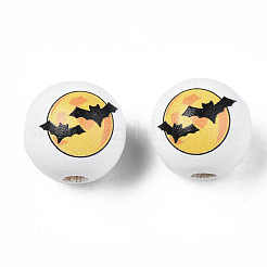 Perles en bois naturel imprimé halloween&nbsp;X-WOOD-S057-086