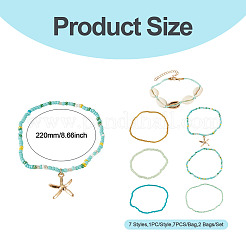 2 sachet de bracelets de cheville d'été en perles de verre de plage&nbsp;AJEW-TA0003-69G