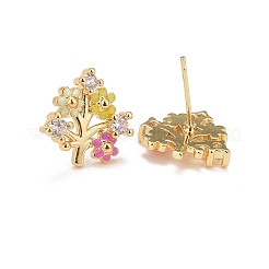 Bunte Emaille-Ohrstecker Blume des Lebens mit Zirkonia&nbsp;EJEW-G288-30G