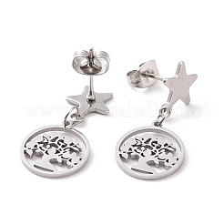 Orecchini pendenti a forma di stella con albero in acciaio inossidabile 304 per donna&nbsp;EJEW-G328-08