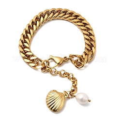 Panzerkettenarmbänder aus 304 Edelstahl und natürlichen Süßwasserperlen für Damen&nbsp;BJEW-G763-03G