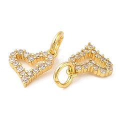 Encantos de corazón de circonita cúbica transparente micropavé de latón chapado en estante&nbsp;KK-Z026-16G