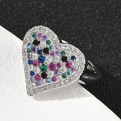 Bagues manchette en laiton avec micro pavé de zircons cubiques pour femmes&nbsp;RJEW-A069-12P-04